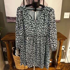 LOFT Leopard Print V-Neck Long Sleeve Dress